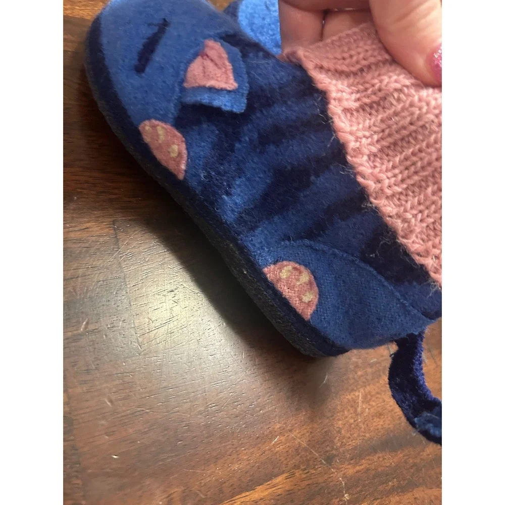 Garnet Hill Kids Blue Cat Wool Slipper Boots Pink Knit‎ Cuff Size 10